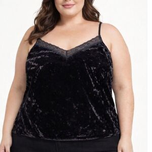 Cacique Burnout Velvet Cami Top Women Size 26/28 Lace Trim Goth Glam Loungewear